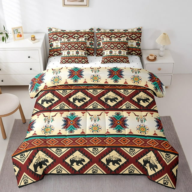 Erosebridal Tribal Geometric Bedding Sets Twin with Comforter, Rustic Aztec Duvet Insert, Farmhouse Animal Decor, Reversible