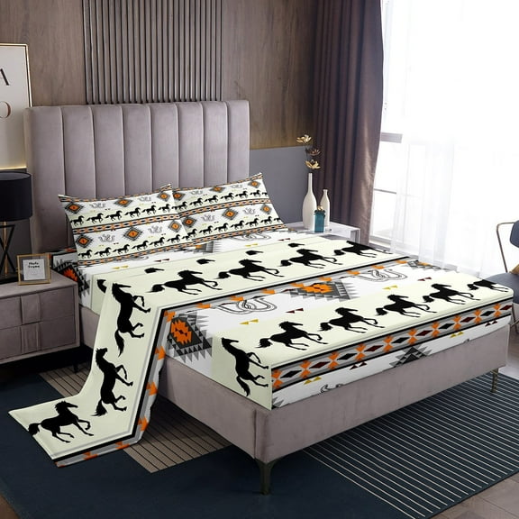 Erosebridal Tribal Southwestern Bed Sheets Set Twin Size, Hippie Aztec Bedding Sets Twin Size, Horseshoes Horse Room Decor 3pcs