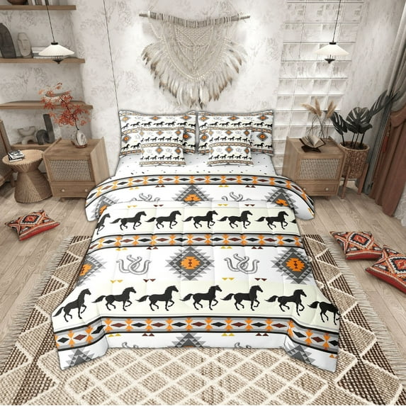 Erosebridal Tribal Southwestern Bed in a Bag King Size, Hippie Aztec Bed Set, Horseshoes Horse Room Decor, Reversible 7pcs