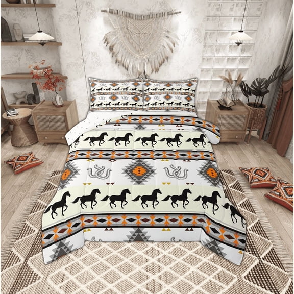 Erosebridal Tribal Southwestern Comforter Sets Twin Size, Hippie Aztec Comforters & Duvets, Horseshoes Horse Room Decor, Reversible 2pcs