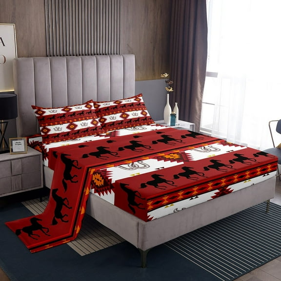 Erosebridal Tribal Southwestern Twin Sheet Sets, Bohemian Aztec Bedding Twin Size, Horseshoes Horse Room Decor 3-Piece