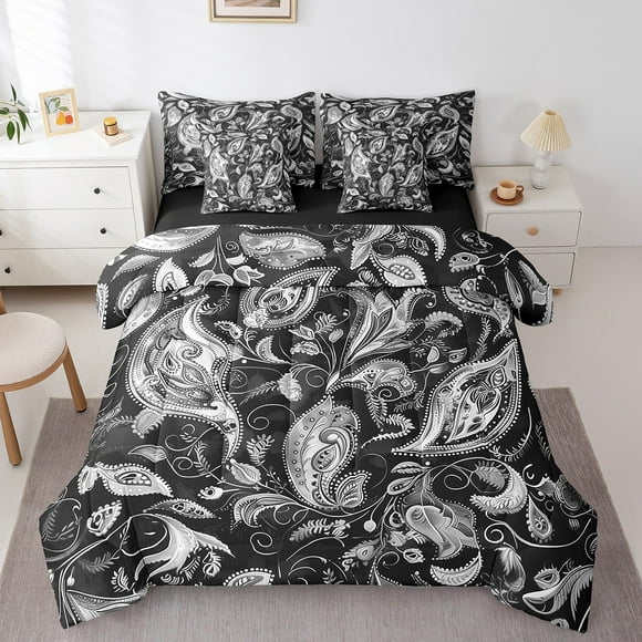 Erosebridal Tribal Western Bed in a Bag Twin size, Paisley Flower Bedding Twin Size, Bohomian Mandala Reversible Bed Set, Breathable Bedroom Decor, 7pcs