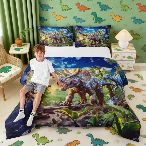 Erosebridal Triceratops Dinosaur Queen Comforter Set for Kids Boys, Ankylosaur T-Rex Bedding Comforter Set
