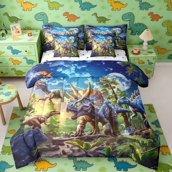 Erosebridal Triceratops Dinosaur Twin Bedding Sets for Kids Boys, Ankylosaur T-Rex Bedding Comforter Set