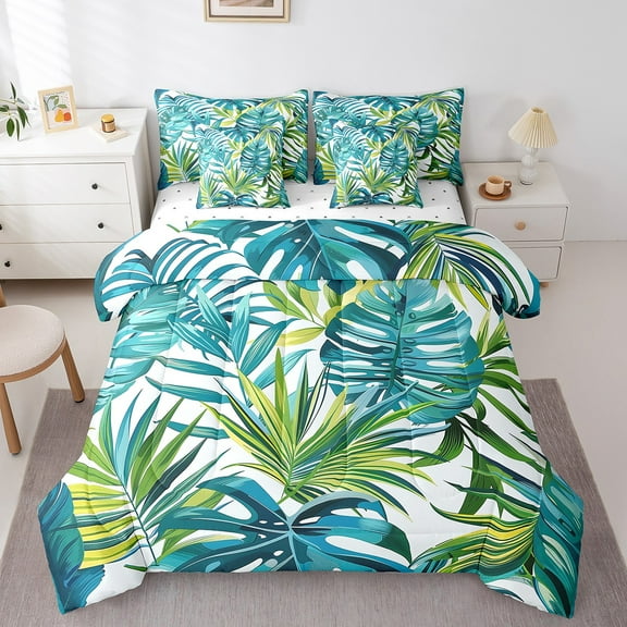 Erosebridal Tropic Palm Bedding King Size, Leaves Plant Bed in a Bag King size, Green, Reversible 7 Pieces