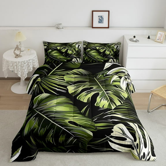 Erosebridal Tropic Palm Comforter Sets Full Size, Leaves Plant Comforters & Duvets, Green, Microfiber 3 Pieces