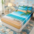 thumbnail image 1 of Erosebridal Tropical Beach Print Zipper Queen Comforter Set with Fitted Sheet and 2 Pillowcases,Palm Tree Ocean Sand Accent Zipper Bedding Set,Turquoise Tan,4 Pieces,Reversible, 1 of 6