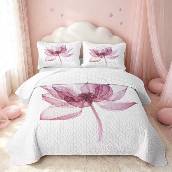 Erosebridal Tropical Blossom Quilt Full, Garden Flower Full Bedspread Sets, Reversible, Magenta Lotus, 3-Piece (1 Coverlet and 2 Pillowcases)