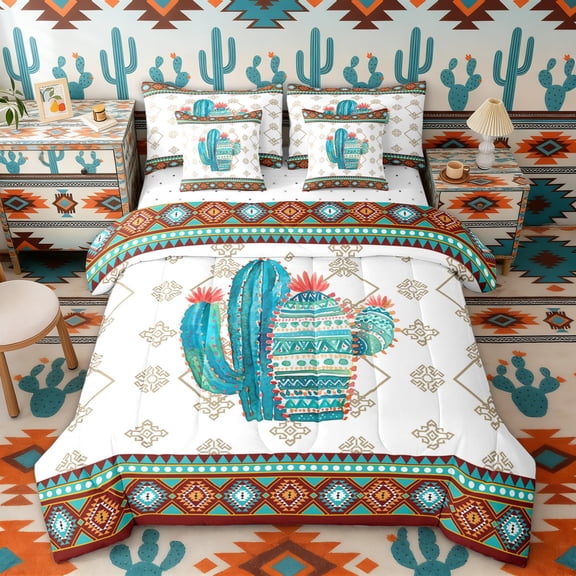 Erosebridal Tropical Cactus Twin Bedding Sets, Farmhouse Aztec Bedding Comforter Set, Reversible 7pcs