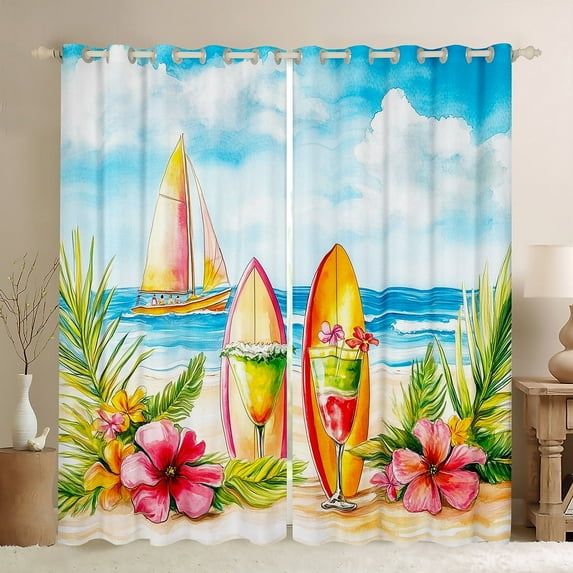 Erosebridal Tropical Flower Curtains for Living Room, Surfboard 30%-50% Blackout Curtains Set of 2 (38x45), Beach Ocean Curtains Pack of 2, Bedroom Curtains Bedroom Decor
