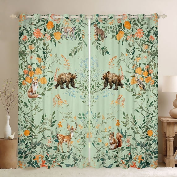Erosebridal Tropical Flower Curtains Pack of 2 (42x84 Each), Jungle Animal Bear Deer Curtains Blackout, Green