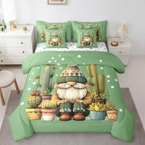 Erosebridal Tropical Gnome Bed In A Bag Twin Size,Botanical Cactus Bed Set,Green Bedding Twin Size, Ultra Soft Room Decor,7 Pieces Reversible
