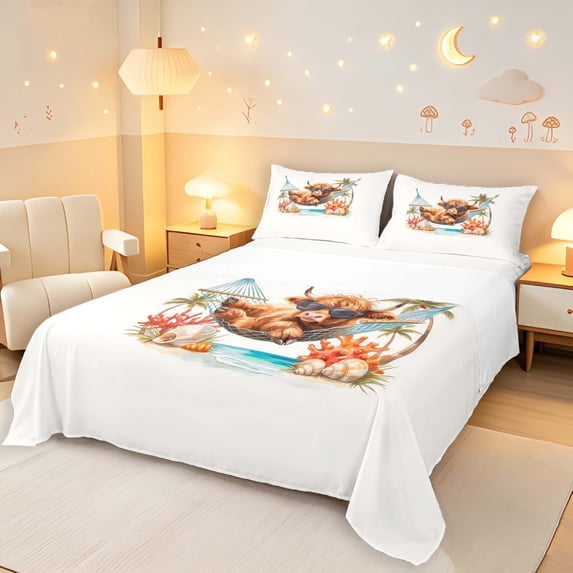 Erosebridal Tropical Highland Cow Animals King Sheets,Beach Seat Palm ...