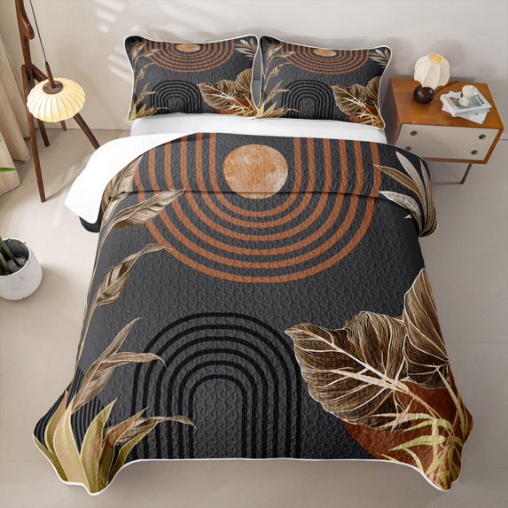 Erosebridal Tropical Leaf Twin Quilt Set for Women Men, Boho Minimalst Line Print Twin Coverlet Set, 2pcs