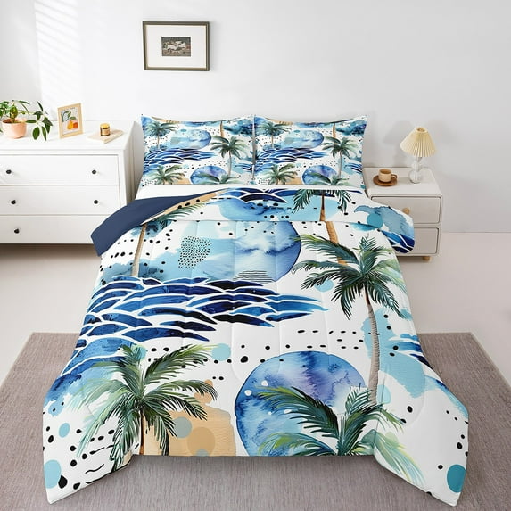 Erosebridal Tropical Leaves Bedding King Comforter Set,Botanical Plants Bedding Sets King with Comforter,Watercolor Decor,Reversible,Lightweight,3-Piece