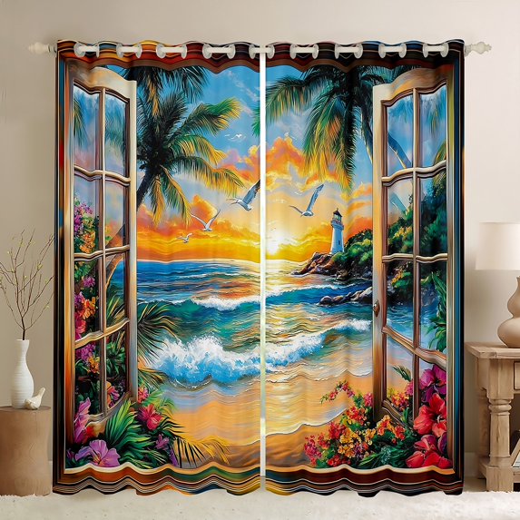 Erosebridal Tropical Leaves Curtains Pack of 2 (42Wx63L),Hawaii Beach 30%-50% Black Out Curtains,Summer Holiday Decor