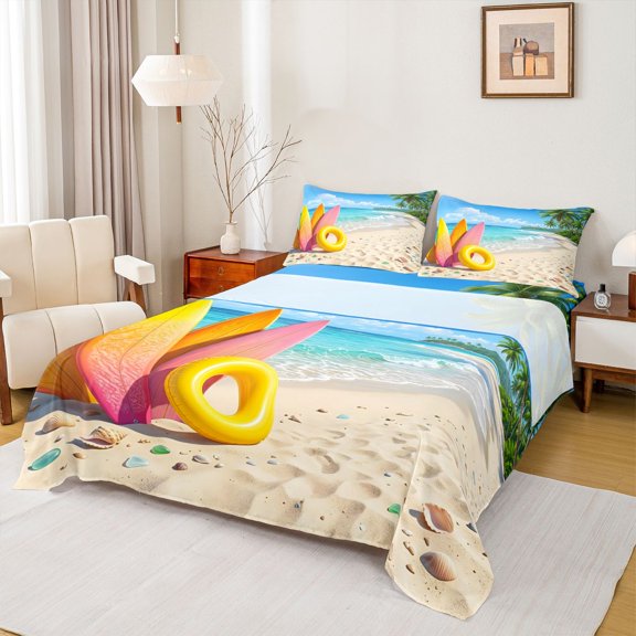 Erosebridal Tropical Ocean Beach Full Size Sheets 4-Piece For Boys Girls,Teens Summer Holiday Surfing Bed Sheets,Super Cozy Room Decor