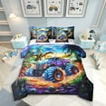 thumbnail image 1 of Erosebridal Truck Bed In A Bag With Sheets,Cartoon Dinosaur Bedding Set Cool Dino Car Twin Comforter Set 7 Piece Green Tropical Botanical Wildlife Sheet Set With Comforter, 1 of 5