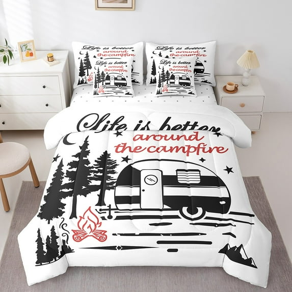 Erosebridal Truck Camper Bed in a Bag Queen size, Lodge Cabin Bed Set, Old Barn Door Decor, Reversible 7pcs