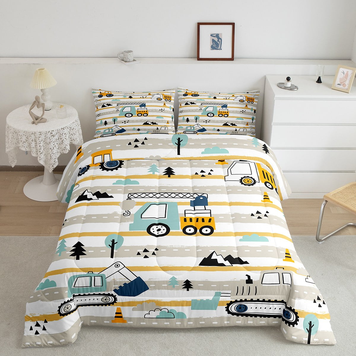 YST Truck Comforter Set Full Construction Vehicle Bedding Set Truck