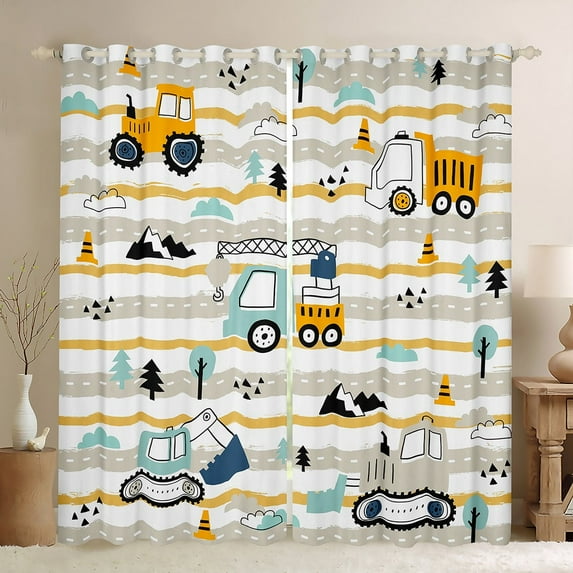 Erosebridal Truck Curtains 30%-50% Blackout Construction Vehicle Curtains Truck Living Room Decor ,Excavator Bulldozer Crane Tractor Curtains & Drapes Striped Window Curtain
