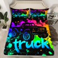 thumbnail image 1 of Erosebridal Truck Queen Bed Sheets Construction Vehicle Bedding Set Trucks Printed Fitted Sheet,Rainbow Graffiti Tie Dye Sheets With 2 Pillow Cases（No Top Sheet）, 1 of 3