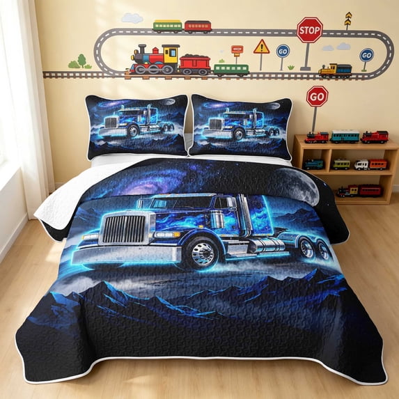 Erosebridal Truck Quilt King, Space King Coverlet Set, Space Truck 3pcs 1 Bedspread and 2 Pillowcases