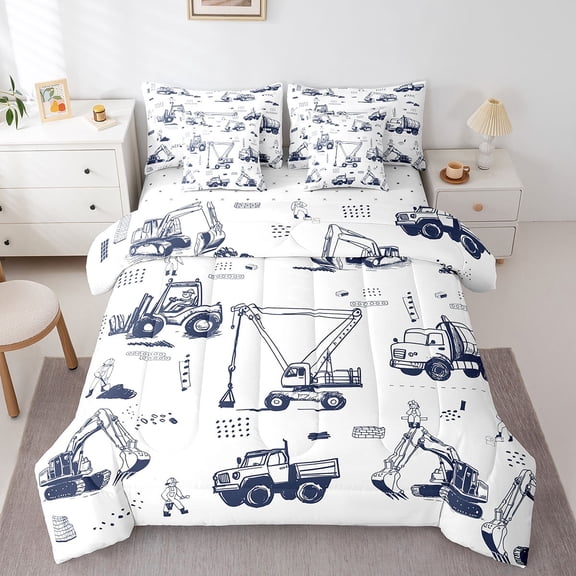 Erosebridal Truck Tractor Bed in a Bag Full size, Construction Vehicle Bed Set, Cartoon Vehicle Reversible Bedding Full Size, Ultra Soft Bedroom Decor, 7pcs
