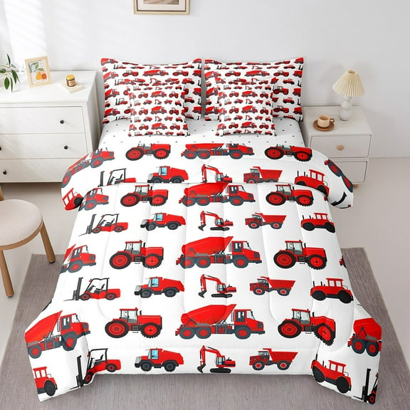 Erosebridal Truck Tractor Bed in a Bag Full size,Cartoon Car Bed Set,Equipment Car Bedding Full Size,Microfiber Excavator Room Decor,7-Piece