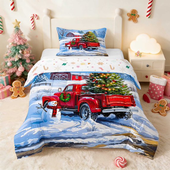 Manfei Truck Twin Comforter Sets Christmas Bedding Set, Black Gold 2 Pieces 1 Comforter and 1 Pillowcase, Xmas Reversible