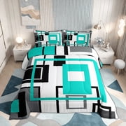 Erosebridal Turquoise Geometric Bed Comforter Sets Black White Teal Grey Bedding Sets Queen Size,Geometry Square Comfort