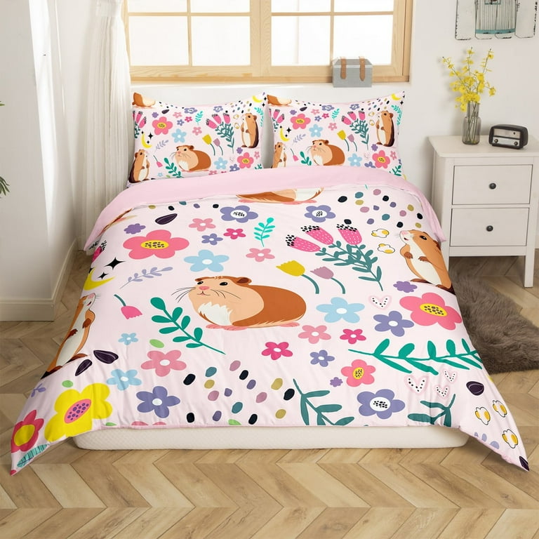 Erosebridal Twin Bed Duvet Cover,Garden Floral Guinea Pig Bedding