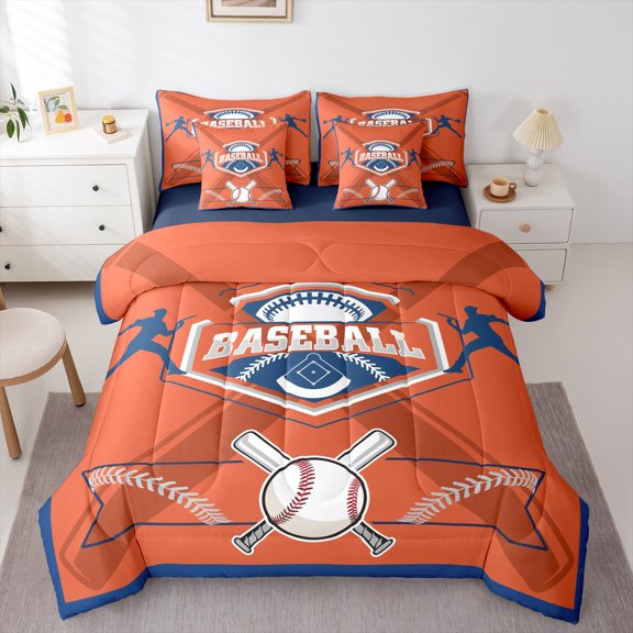 Erosebridal Twin Comforter Set 7 Pieces, All Season Reversible Bed in a Bag Twin,Ultra Soft Twin Bedding Set with Baseball Comforter,Flat Sheet,Fitted Sheet,Pillowcases,Pillow Shams,New York