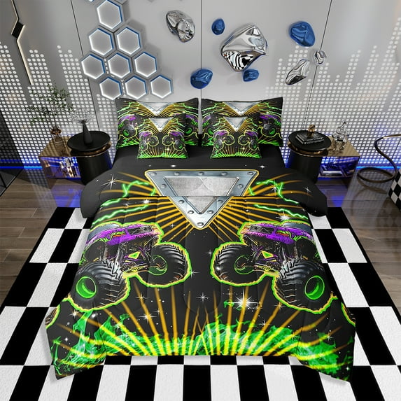 Erosebridal Twin Comforter Set,7 Pieces Speed Car Bedding Sets Twin Bed in a Bag with Reversible Race Car Bed Set,Racing Car Comforter,Sheets,Pillowcases