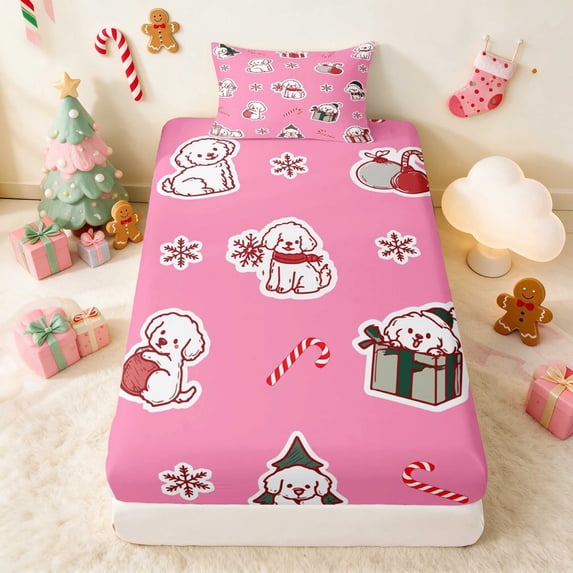 Manfei Twin Fitted Sheet Snow Bedding 2-Piece 1 Fitted Sheet and 1 Pillowcase