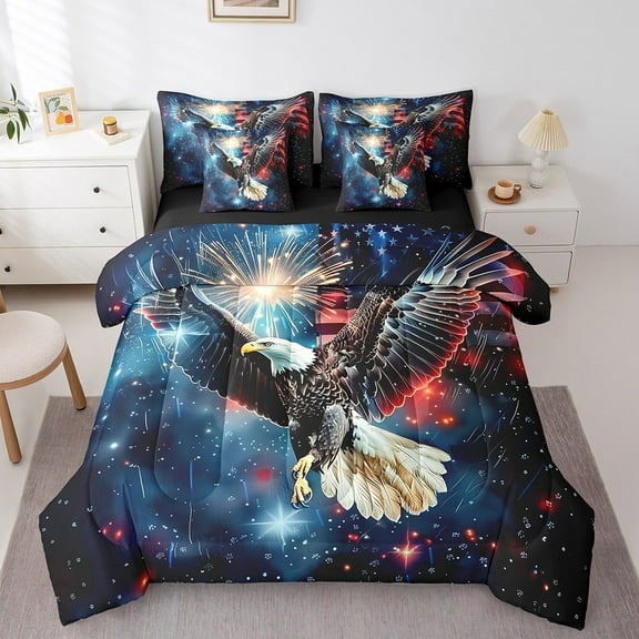 Erosebridal US Owl Bedding Twin Size, Independence Day Bed in a Bag Twin size, American Flag Reversible Bed Set, Breathable Bedroom Decorative, 7-Piece
