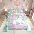 thumbnail image 1 of Erosebridal Unicorn Comforter Set Queen Size,Unicorn Bedding Set,Kawaii Rainbow Reversible Stars Bed Sets for Teens Adults Room Decor All Season (Teal Unicorn), 1 of 6