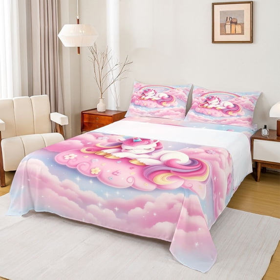 Erosebridal Unicorn Gifts Full Size Sheets For Unicorn Lover,Pink Magic Animal Bed Sheets For Kids Girls 4 Pieces