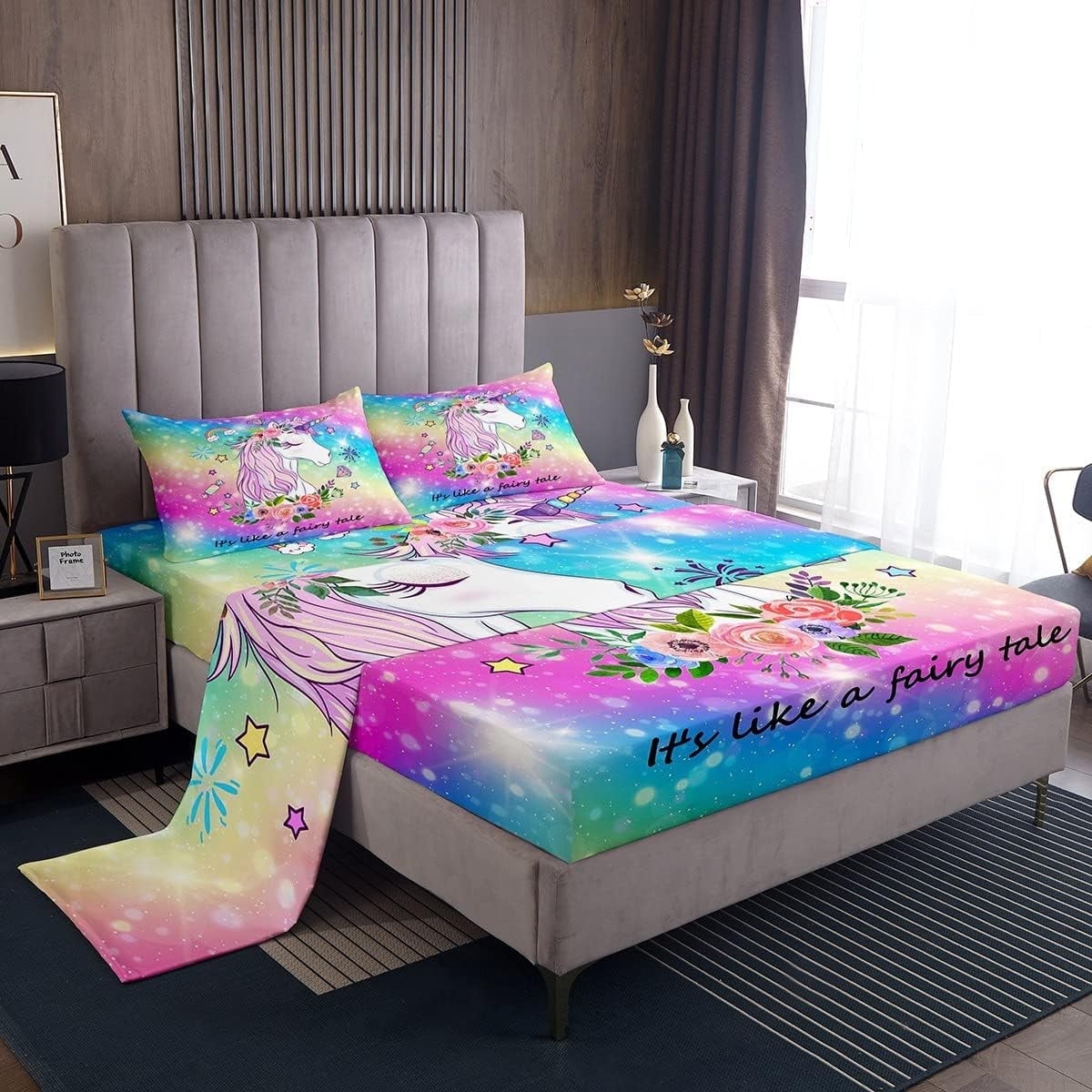 Twin Sheets Set Unicorn Rainbow Twin Bed Sheet Set 100% Cotton