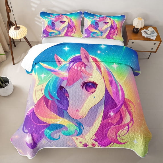 Erosebridal Unicorn Gifts Quilt Full For Unicorn Lover,Cute Unicorn Animals Full Bedspread Sets For Kids Girls,3pcs