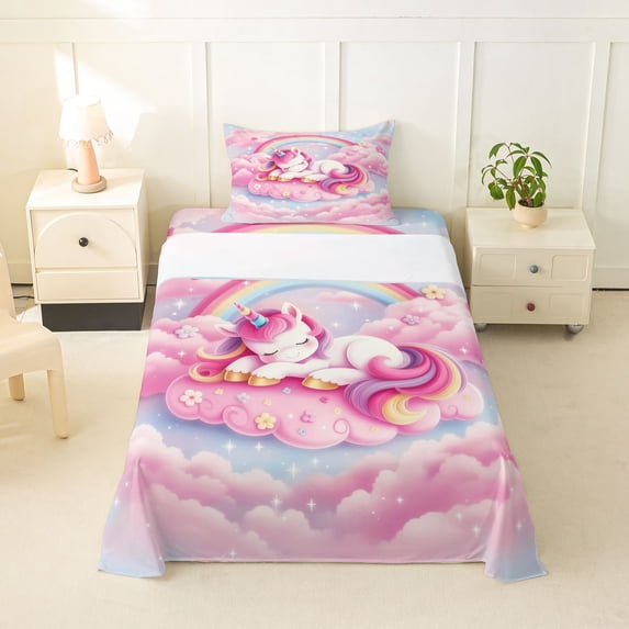Erosebridal Unicorn Gifts Twin Sheet Sets For Unicorn Lover,Pink Magic Animal Bedding For Kids Girls 3-Piece
