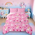 thumbnail image 1 of Erosebridal Unicorn Girls Full Size Comforter Sets,Pink Flowers Loves Romantic Theme Bedding Sets For Kids,Reversible Pink 3pcs, 1 of 7