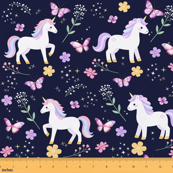 Erosebridal Unicorn Motif Fabric by the Yard 1 Yard Fantasy Creature Home Decor Fabric by the Yard, Indigo