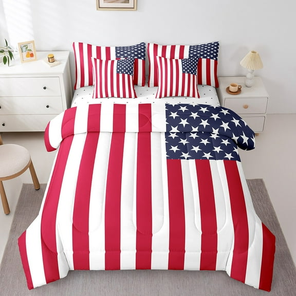 Erosebridal Usa Flag Bedding Sets Twin Size,American Flag Comforter Sets with Sheets,Military Theme Bed in a Bag Twin size,Microfiber Teenager Bedroom Decor,Reversible,7-Piece