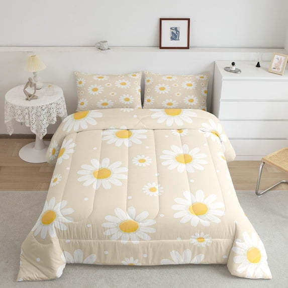 Erosebridal Vibrant Daisy Bedding Full Comforter Set, Groovy Flower Down Comforter, Teens, Reversible 3 Pieces