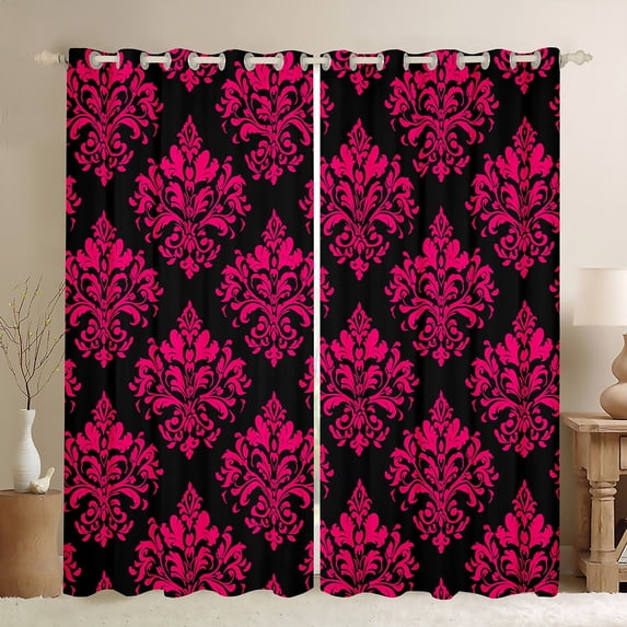 Erosebridal Victorian Damask Flower Curtains for Living Room,Red Black Blackout Curtains Set of 2(38x45),Gothic Theme Curtains and Drapes(38x45),Ultra Soft Bedroom Decorative