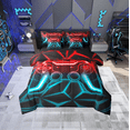 thumbnail image 1 of Erosebridal Video Game Bedding Queen Size,Teal Red Neon Bedding Sets Queen Size,Geometric Honeycomb Comforter Sets with Sheets,Lightweight Gamepads Bedroom Decorative,Reversible,7 Pieces, 1 of 6