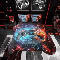 Erosebridal Video Game Bedding Sets Twin Size,Geometric Honeycomb Comforter Sets with Sheets,Gradient Gamepads Bed in a Bag Twin size,Lightweight Hexagon Room Decorative,Reversible,7-Piece