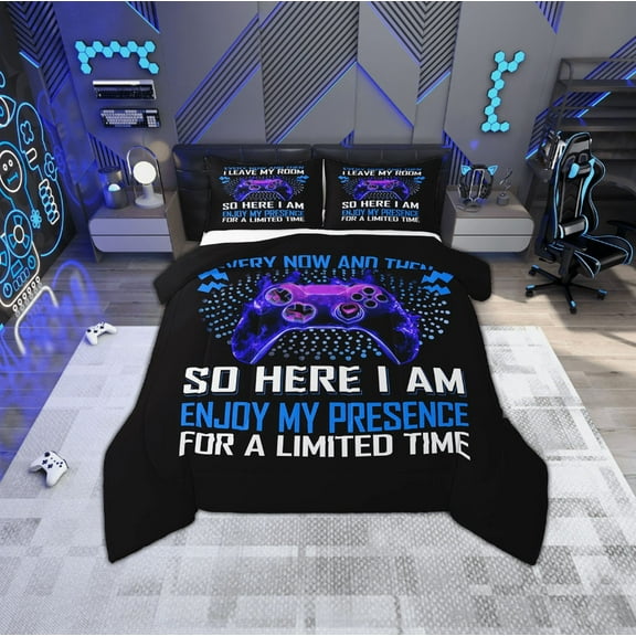 Erosebridal Video Game Bedding Twin Comforter Set,Polka Dots Down Comforter,Black Blue Bedding Sets Twin With Comforter,Microfiber Male Bedroom Decor,Reversible,2-Piece