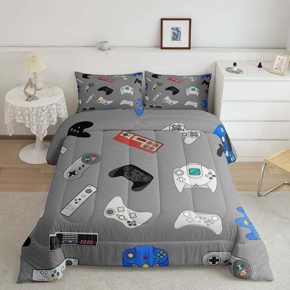 Erosebridal Video Game Comforter Set Console Gamer Gray Bedding Set Various Gamepad Comforter Modern Game Controller Decor Quilt Set Bedroom Collection 2Pcs Twin Size,Reversible